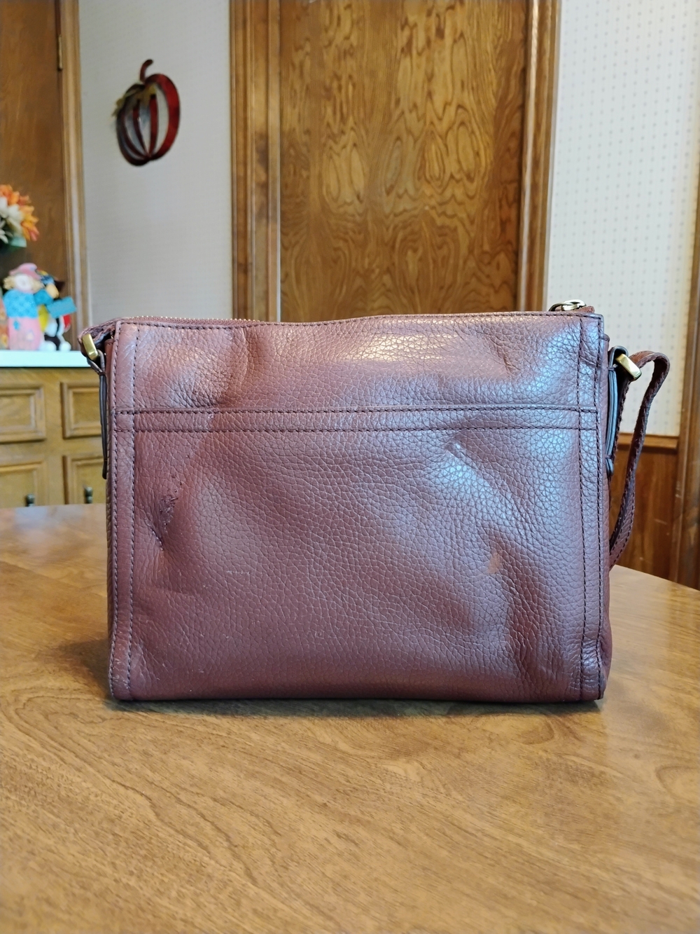 Fossil Brown Pebbled Leather Zip Top Crossbody Bag Adjustable Strap. Pockets - Picture 2 of 12